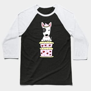 Bull terrier dog Jumping out of a cake Baseball T-Shirt